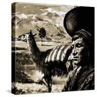Peruvian Indian and Llama-null-Stretched Canvas