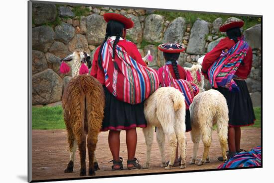 Peruvian Indios with Lamas-null-Mounted Art Print
