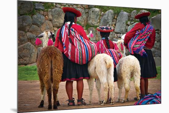 Peruvian Indios with Lamas-null-Mounted Art Print