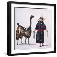 Peruvian Mestizo with a Llama from Costumes of South America by Emeric Vidal-null-Framed Giclee Print