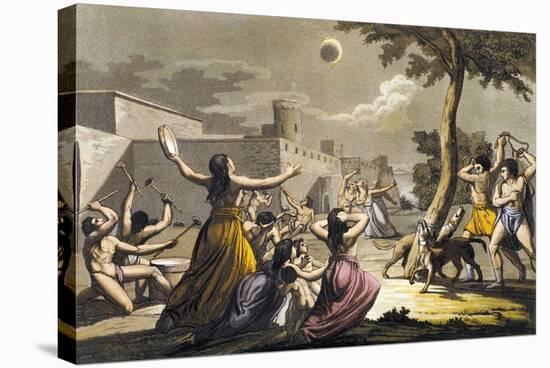 Peruvian Terrified During Lunar Eclipse, Colour Engraving-Gallo Gallina-Stretched Canvas