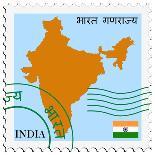 Stamp with Map and Flag of India-Perysty-Art Print