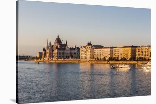 Pest, the River Danube and the Hungarian Parliament Building-Massimo Borchi-Stretched Canvas