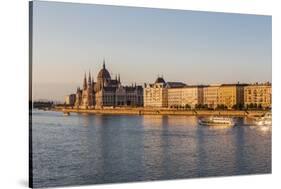 Pest, the River Danube and the Hungarian Parliament Building-Massimo Borchi-Stretched Canvas