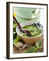 Pesto with Olive Oil in Small Bowl, Basil, Parmesan-null-Framed Photographic Print