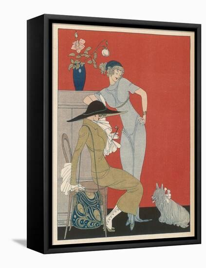 Pet Dog, Probably a Skye Terrier, with Its Fashionable Owners-Gerda Wegener-Framed Stretched Canvas