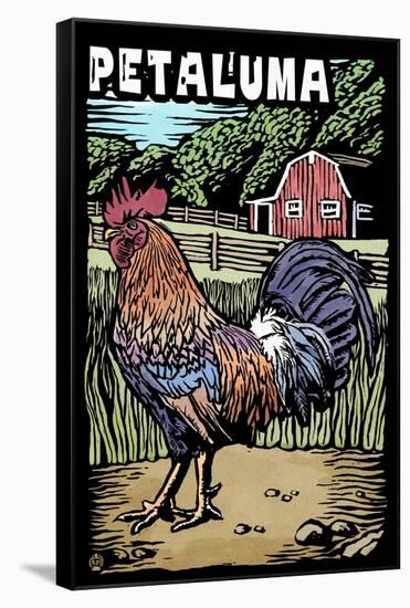 Petaluma, California - Rooster - Scratchboard-Lantern Press-Framed Stretched Canvas