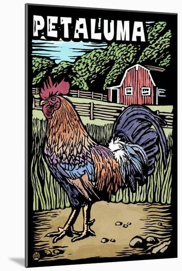 Petaluma, California - Rooster - Scratchboard-Lantern Press-Mounted Art Print