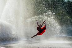 Ballet dancer in red dress dancing in fountain, International Fountain, Seattle, Washington Stat...-Pete Saloutos-Photographic Print