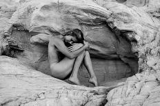 Naked woman on rock, Aztec Sandstone, Mohave Desert, Overton, Nevada, USA-Pete Saloutos-Photographic Print