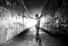 Ballet dancer in red dress dancing in fountain, International Fountain, Seattle, Washington Stat...-Pete Saloutos-Photographic Print