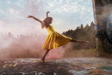 Ballet dancer in red dress dancing in fountain, International Fountain, Seattle, Washington Stat...-Pete Saloutos-Photographic Print