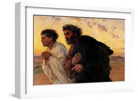 Peter and John Running at the Sepulchre on the Morning of the Resurrection-Eugene Burnand-Framed Art Print