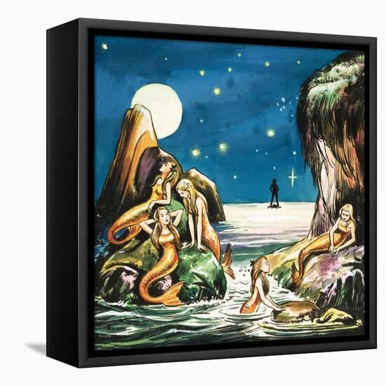 Peter and the Mermaids, Illustration from 'Peter Pan' by J.M. Barrie-Nadir Quinto-Framed Stretched Canvas