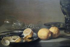 Still Life with Two Lemons, a Facon De Venise Glass, Roemer, Knife and Olives on a Table-Peter da Heem-Stretched Canvas