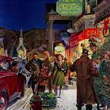 "Main Street at Christmas," Country Gentleman Cover, December 1, 1944-Peter Helck-Stretched Canvas