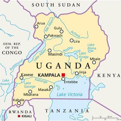 Uganda Political Map - Wall Art Print, 12x12