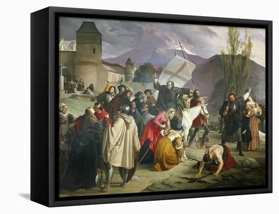 Peter Hermit Riding White Mule with Crucifix in His Hand and Circulating Through Cities-Francesco Hayez-Framed Stretched Canvas