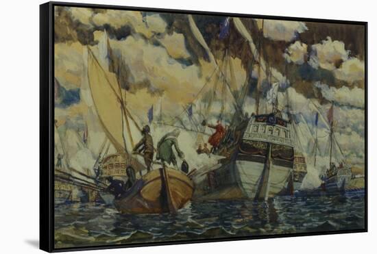 Peter I and Lefort (The Fleet of Peter I on Lake Pleshcheyev), 1927-Dmitri Nikolayevich Kardovsky-Framed Stretched Canvas