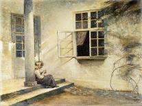 A Girl Sitting on a Porch, Liselund-Peter Ilsted-Stretched Canvas