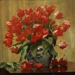 Tulips in a Vase on a Draped Table-Peter Johan Schou-Mounted Premium Giclee Print