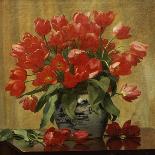 Tulips in a Vase on a Draped Table (detail)-Peter Johan Schou-Stretched Canvas