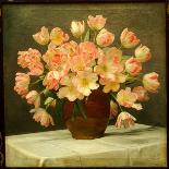 Tulips in a Vase on a Draped Table-Peter Johan Schou-Mounted Premium Giclee Print