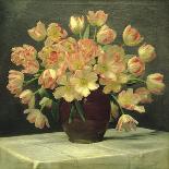 Tulips in a Vase on a Draped Table-Peter Johan Schou-Mounted Premium Giclee Print