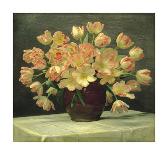 Tulips in a Vase on a Draped Table, 1915 (Oil on Canvas)-Peter Johan Schou-Giclee Print