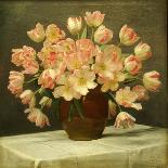 Tulips in a Vase on a Draped Table-Peter Johan Schou-Mounted Premium Giclee Print