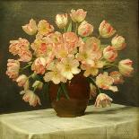 Tulips in a Vase on a Draped Table, 1915 (Oil on Canvas)-Peter Johan Schou-Giclee Print