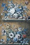 A Basket of Dahlias, Delphiniums, Peony, Primula, Tulips and Other Flowers on a Table-Peter Mazell-Framed Stretched Canvas