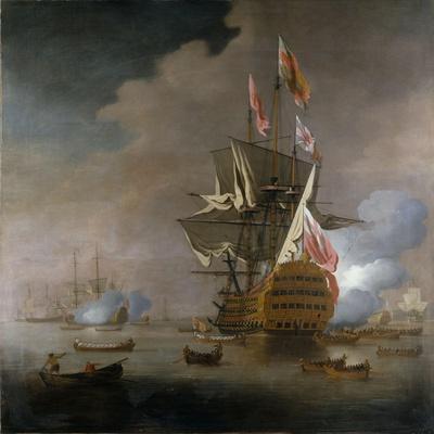 A Royal Party approaching a Flagship of the Red with Numerous Other Craft at Sea