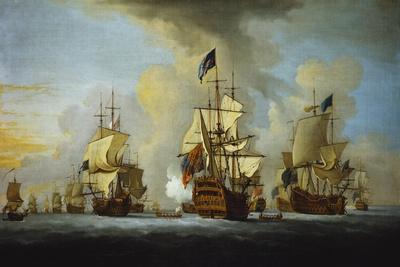 The English Fleet at Anchor with the Admiral's Ship Signalling to the Vice and Rear Admirals