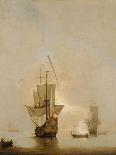 Shipping Becalmed Off Shore at Sunset-Peter Monamy-Giclee Print