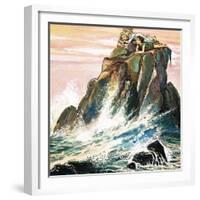 Peter Pan and Wendy Darling on a Rock, Illustration from 'Peter Pan' by J.M. Barrie-Nadir Quinto-Framed Giclee Print