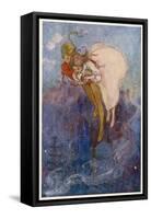 Peter Pan and Wendy Float Away Over the City-Alice B. Woodward-Framed Stretched Canvas