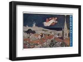 Peter Pan and Wendy Fly Over the Rooftops in a Poster to Advertise the Stage Show-null-Framed Photographic Print