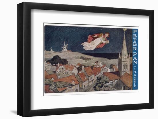 Peter Pan and Wendy Fly Over the Rooftops in a Poster to Advertise the Stage Show-null-Framed Photographic Print