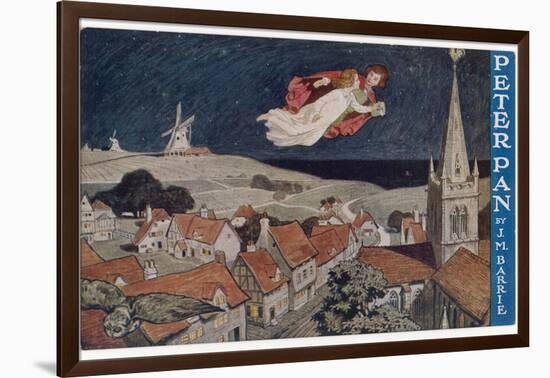 Peter Pan and Wendy Fly Over the Rooftops in a Poster to Advertise the Stage Show-null-Framed Photographic Print