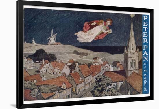 Peter Pan and Wendy Fly Over the Rooftops in a Poster to Advertise the Stage Show-null-Framed Photographic Print