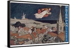 Peter Pan and Wendy Fly Over the Rooftops in a Poster to Advertise the Stage Show-null-Framed Stretched Canvas