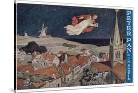 Peter Pan and Wendy Fly Over the Rooftops in a Poster to Advertise the Stage Show-null-Stretched Canvas