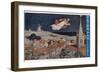 Peter Pan and Wendy Fly Over the Rooftops in a Poster to Advertise the Stage Show-null-Framed Photographic Print