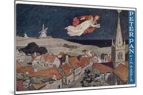 Peter Pan and Wendy Fly Over the Rooftops in a Poster to Advertise the Stage Show-null-Mounted Photographic Print