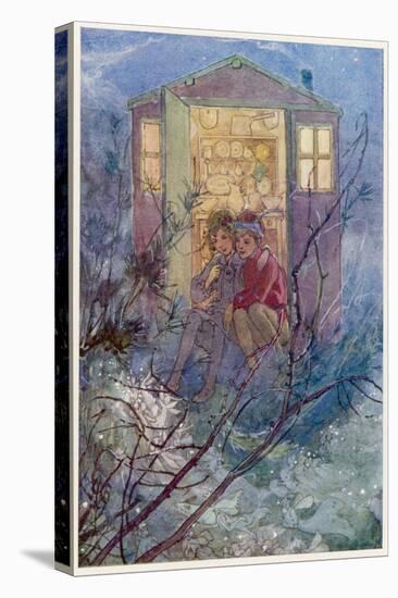Peter Pan and Wendy Sit on the Doorstep of the Wendy House-Alice B. Woodward-Stretched Canvas