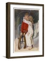 Peter Pan Being Kissed Gently on the Cheek by Wendy-Alice B. Woodward-Framed Art Print