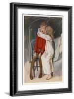 Peter Pan Being Kissed Gently on the Cheek by Wendy-Alice B. Woodward-Framed Art Print