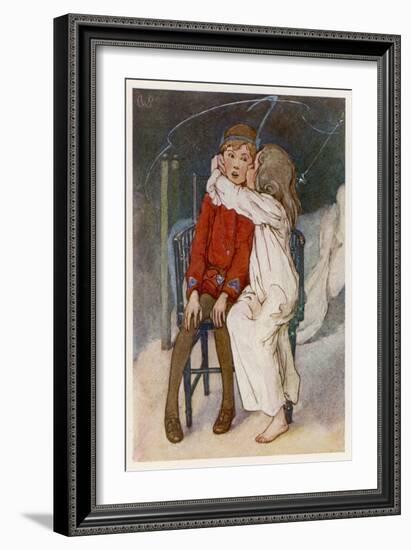 Peter Pan Being Kissed Gently on the Cheek by Wendy-Alice B. Woodward-Framed Art Print