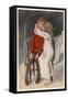 Peter Pan Being Kissed Gently on the Cheek by Wendy-Alice B. Woodward-Framed Stretched Canvas